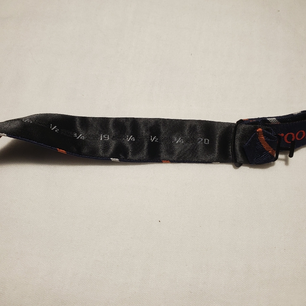 Vtg Rooster Self-tie Luxury Silk Preppy Bow Tie Navy w/ Orange White Stripe Adj - Picture 4 of 4